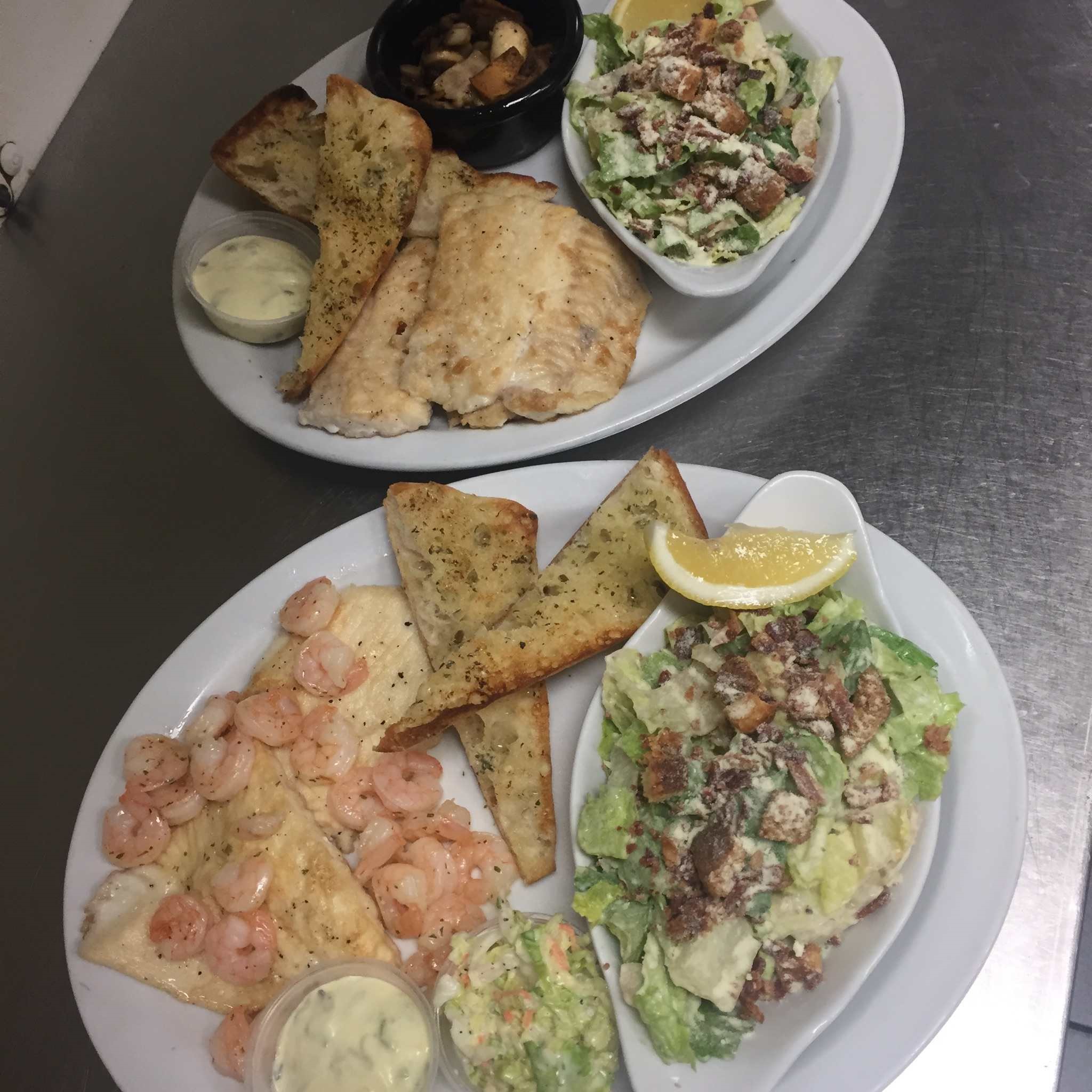 Picture of salad, shrimp and fish